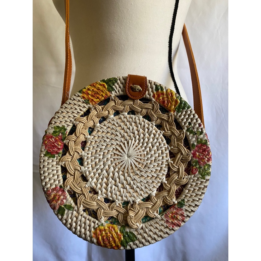 NWOT Floral Rattan Crossbody